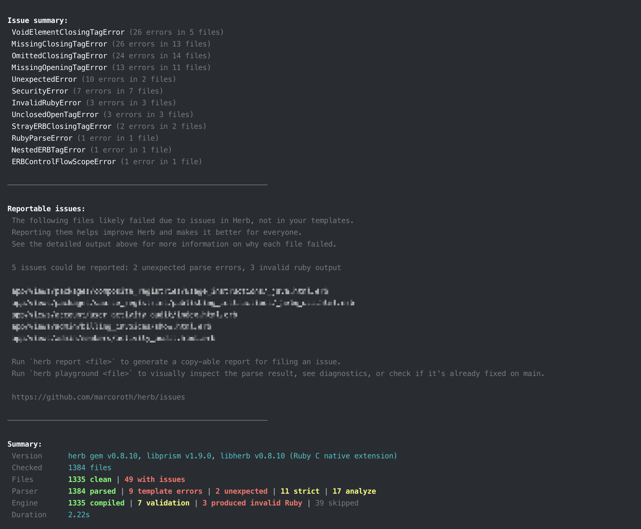 Herb analyze report subcommand generating a Markdown report